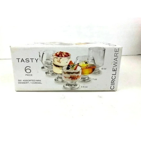 NIB 6 PC Mini Dessert Glass Serving Cups Assorted Size Gift Party Short - Picture 7 of 7